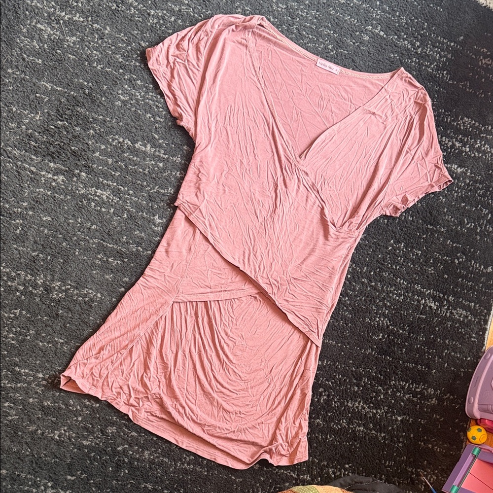 Hello MIZ Blush Pink Wrap Maternity and Nursing Top / Extra Large